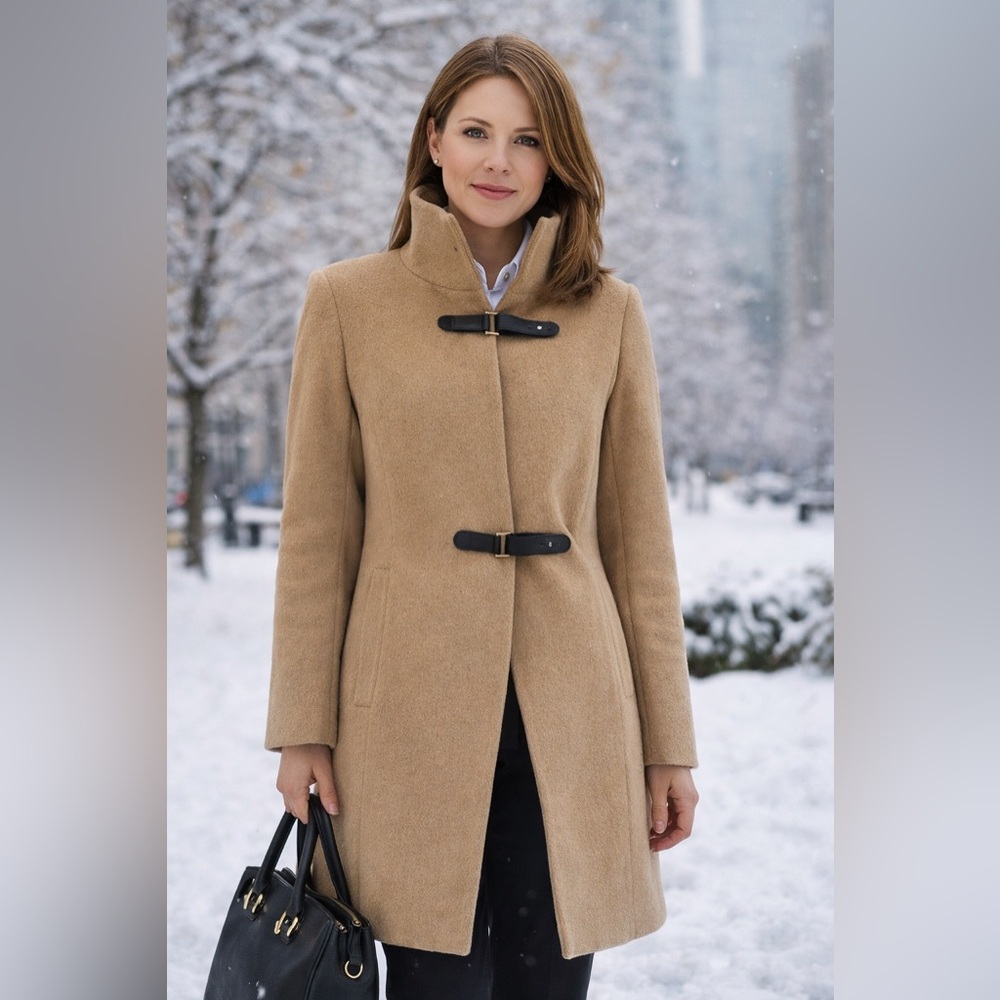 Lauren Ralph Lauren Buckle-Front Walker Coat Wool Tan‎ Women's Size 4 - Picture 11 of 11